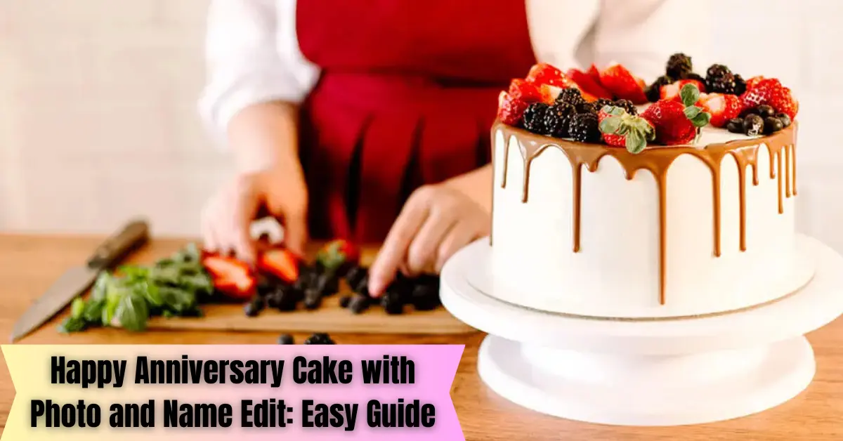 happy anniversary cake with photo and name edit